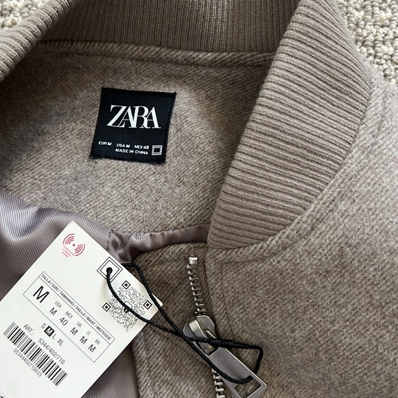 New Zara Men Bomber Jacket Coat Top Beige Tan M - Picture 8 of 12